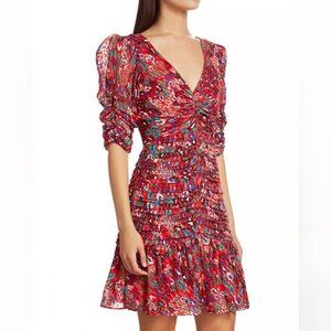 Tanya Taylor Pansy Silk Blend Animal Print Flounce Mini Dress Size 8